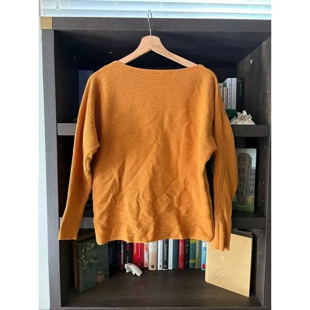 Vila Milano Burnt Orange Horizontal Ribbed Dolman Sleeve Sweater Size Small